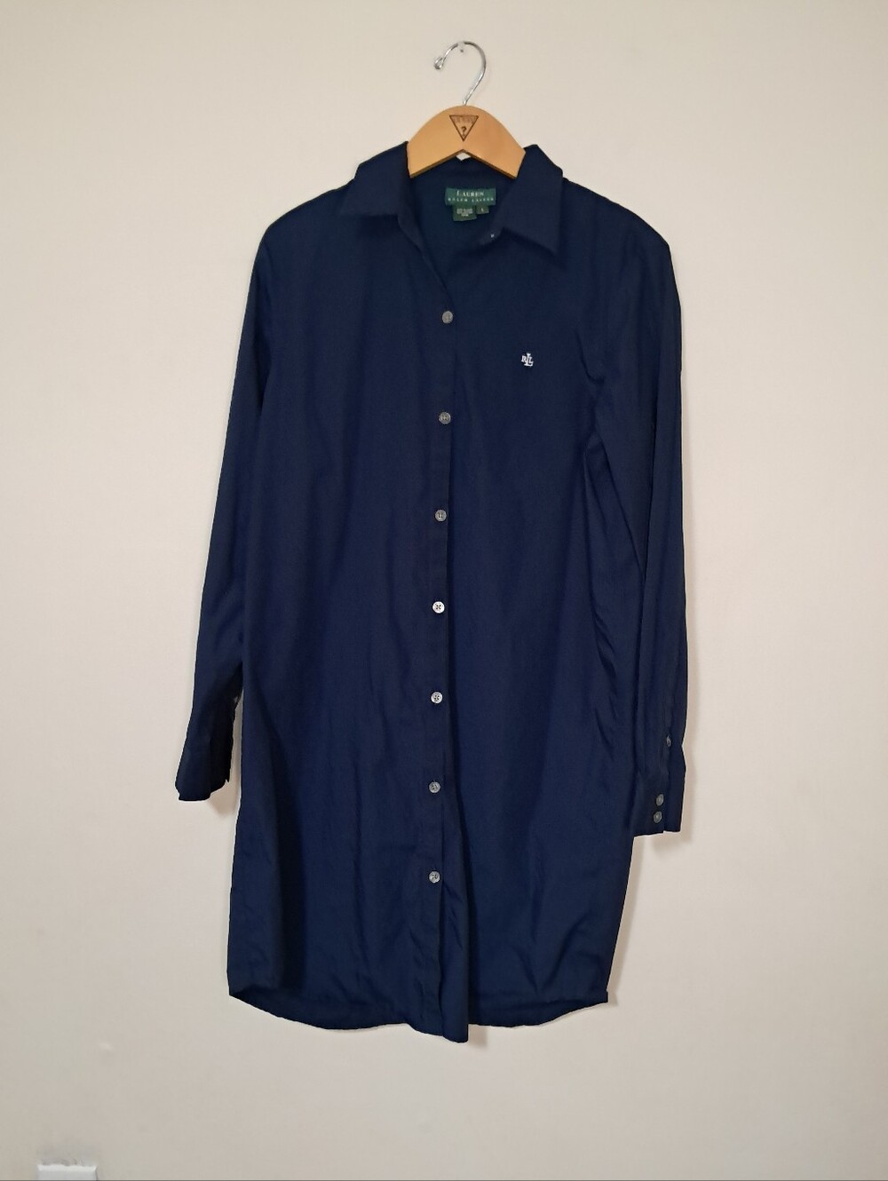 Lauren Ralph Lauren Womens Navy Long-Sleeve Button Shirt Sz. L
